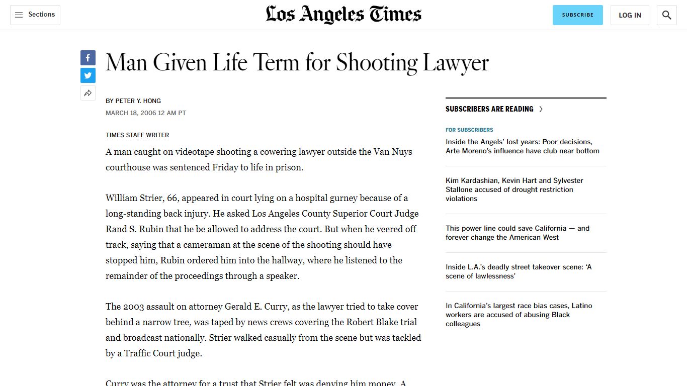 Man Given Life Term for Shooting Lawyer - Los Angeles Times